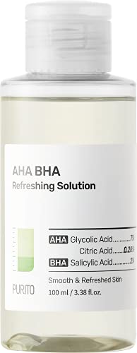 PURITO AHA BHA Refreshing Solution 100ml / 3.38 fl. oz, Toner for Face, Vegan Ingredients, Cruelty-Free, Facial Toner, Strengthening, Korean Skin Care