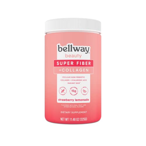 Bellway Beauty Sugar-Free Psyllium Husk Super Fiber + Collagen, Strawberry Lemonade, 11.46 Ounce (15 Servings)