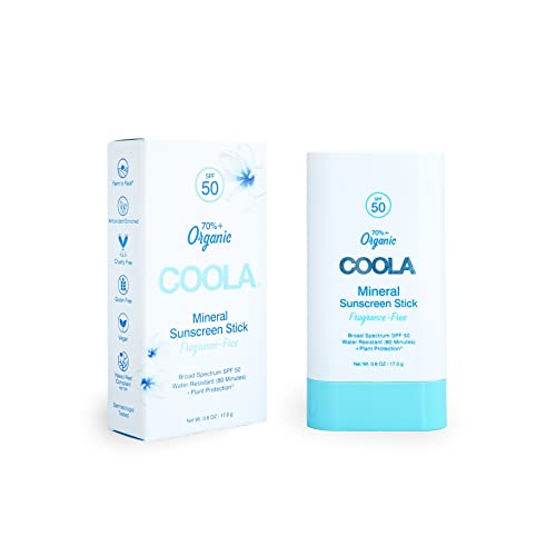 COOLA Organic Mineral Sunscreen SPF 50 Sunblock Stick, Dermatologist Tested Skin Care For Daily Protection, Vegan And Gluten Free, 0.6 Oz