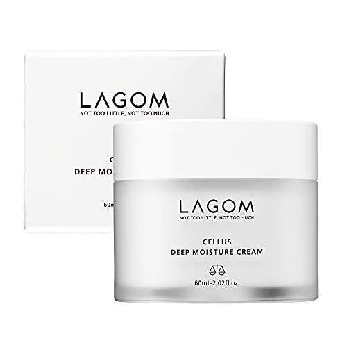 LAGOM Cellus Deep Moisture Cream Natural Moisturizer with Jojoba Oil Ceramide Panthenol Fragrance-Free Herbal Silky Facial Hydrating Lotion for Sensitive Dry Oily All Skin Type Face 60ml 2.02oz