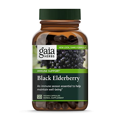 Gaia Herbs Black Elderberry - Daily Immune Support Supplement to Help Maintain Well-Being- with Black Elderberries and Acerola Fruit for Antioxidant Support - 120 Vegan Capsules (60-Day Supply)