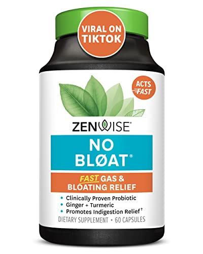 Zenwise No Bloat - Probiotics, Digestive Enzymes for Bloating and Gas Relief | Ginger, Dandelion, and Cinnamon to Improve Digestion - 60 Count