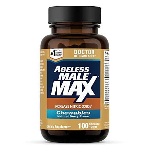 Ageless Male Max Chewable Nitric Oxide Booster Supplement for Men – High Potency Ashwagandha Extract to Boost Workouts, Muscle & Performance, Reduce Stress, Support Sleep (100 Chews, 1-Bottle)