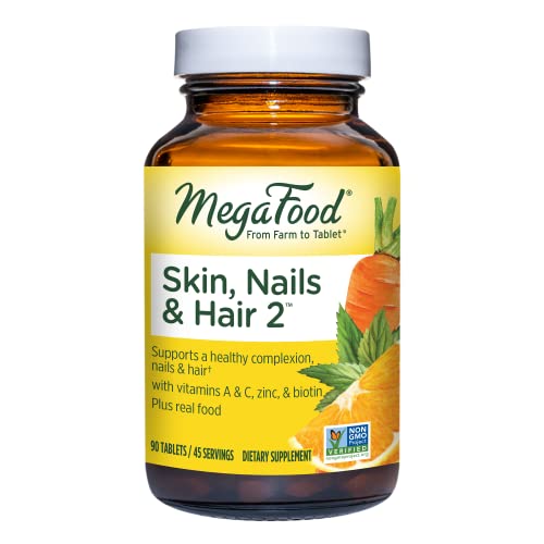 MegaFood Skin, Nails & Hair 2 - Multivitamin for Women & Men with Vitamin C, Vitamin E, Biotin, Zinc & More - Gluten Free, Vegan & Made without Dairy & Soy - 90 Tabs (45 Servings)