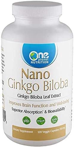 One Planet Nutrition Nano Gingko Biloba Supplements from Gingko Biloba Extract, Focus Capsules for Concentration, Brain & Memory Support, Vegan, Non-GMO, Gluten-Free - 120 Caps, 250 mg