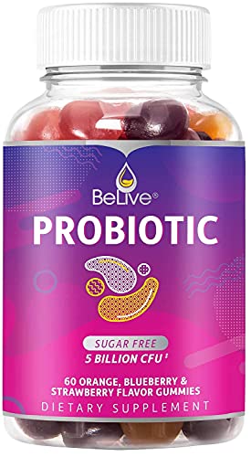 BeLive Probiotic Gummies - Probiotics with 5 Billion CFUs for Digestive Health, Men, Women & Kids - for Immune Support, Sugar Free & Vegan | 60 Ct – Blueberry, Strawberry & Orange