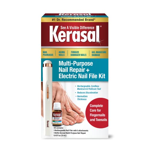 Kerasal Multi-Purpose Nail Repair and Electric Nail File Kit for Damaged Nails - Nail Care Kit Includes 0.43 fl oz Solution