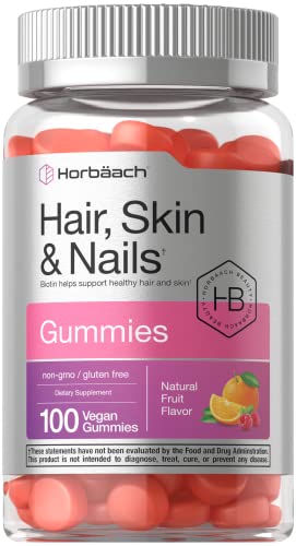 Hair Skin and Nails Gummies | 100 Count | with Biotin | Fruit Flavored Vitamins | Non-GMO, Gluten Free | by Horbaach