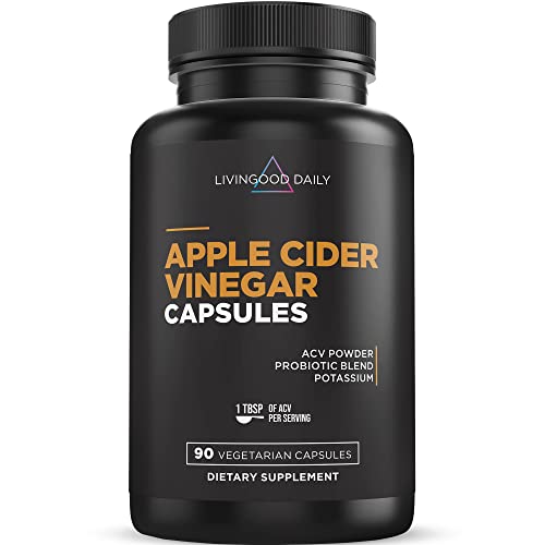 Livingood Daily Apple Cider Vinegar Capsules with The Mother - 1500mg ACV Capsule with Probiotic Blend and Potassium - Healthy Gut, Digestion, Appetite & Weight - No Sugar, Vegan - 90 ACV Pills