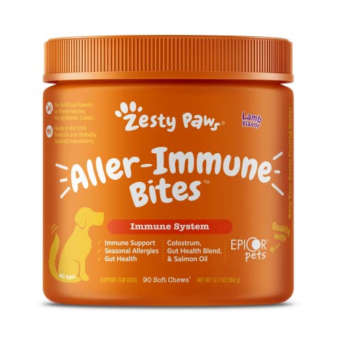 Zesty Paws Allergy Immune Supplement for Dogs Lamb- with Omega 3 Salmon Fish Oil & EpiCor Pets + Probiotics for Seasonal Allergies Support - 90 Chews