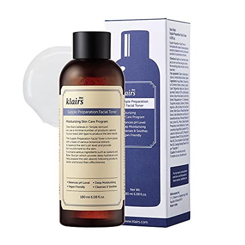 [DearKlairs] Supple Preparation Facial Toner, with Hyaluronic Acid, moisturizer, without paraben and alcohol, 180ml, 6.08oz, Korean skin care, hydrating toner for face, sensitive skin toner (180ml, 6.08 Fl Oz)