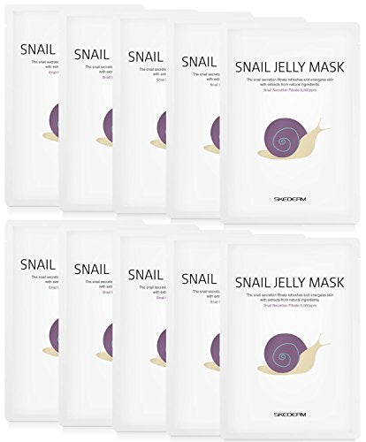 Skederm Korean Face Mask Snail Jelly Sheet Mask 10 Sheets Hydrating Sheet Mask Anti-Wrinkle Korean Skin Care Anti-Aging Sheets Pack Moisturizing Snail Secretion Filtrate 30,000ppm