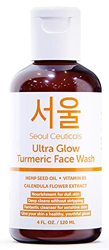 Korean Skin Care Turmeric Sensitive Skin Face Wash Cleanser – Korean Skincare K Beauty Products For Dry Skin – Facewash for Glowing Skin 4oz