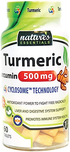 Liposomal Turmeric-Curcumin | 500mg per pill | Piperine + Cyclodextrin | Nature's Essentials | Maximum Absorption Formula | 2 Month supply | NON-GMO | Gluten-free | Vegetarian | Lab Certified | USA |