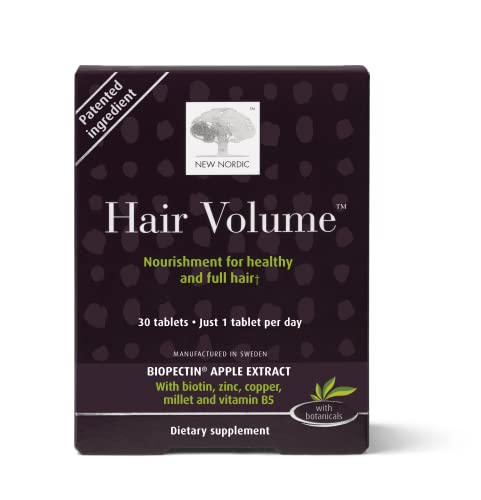 NEW NORDIC Hair Volume Tablets | 3000 mcg Biotin & Biopectin Apple Extract for Healthy Hair Growth | Reduce Thinning & Shedding for Naturally Fuller Thicker Hair | 30 Count (Pack of 1)