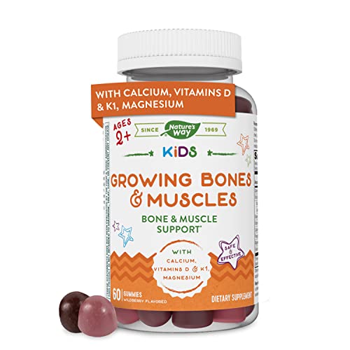 Nature’s Way Kids Growing Bones & Muscles, Calcium & Vitamin D, Ages 2+ Wildberry Flavor, 60 Gummies