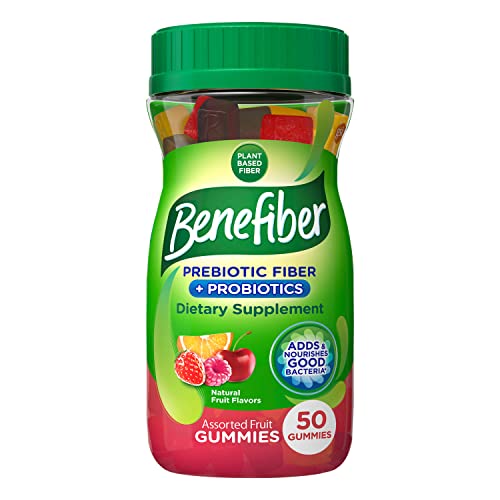 Benefiber Prebiotic Fiber Supplement Gummies for Digestive Health with Probiotics, Fiber Gummies for Adults, Assorted Fruit Flavor - 50 Count