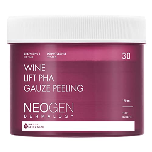 DERMALOGY by NEOGENLAB Wine Lift PHA Gauze Peeling Pads (30 Pads) - Exfoliating & Revitalizing & Firming Peeling Pad with AHA, BHA, PHA, LHA & Wine & Peptide & Collagen - Korean Skin Care