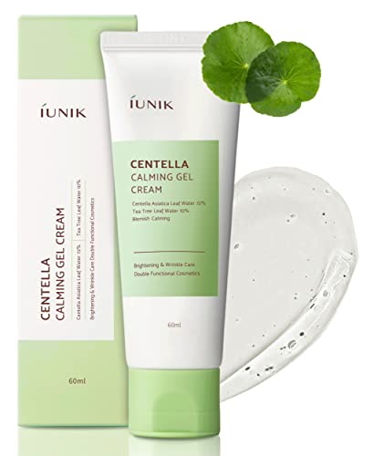 IUNIK Centella Calming Gel Cream Vegan Non-Sticky Face Moisturizer Acne-prone Sensitive Oily Dry Skin Hydrating Plant-based - Centella 70% Tea Tree Water 10% Rosacea Breakout Blemish Korean Skincare