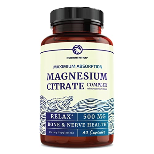 Magnesium Citrate Complex | 500 MG | High Absorption Formula | Calm, Relaxation & Digestion Support Supplement with Elemental Magnesium Oxide | Gluten-Free, Soy-Free | 60 Capsules (2-Month Supply)