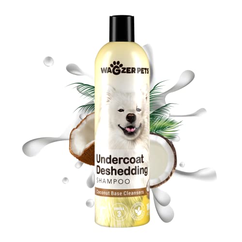 Wagzer Pets Undercoat Deshedding Shampoo for Dog - Infused with Vitamin E, Omega 3 and 6 Fatty Acids - Lessen Shedding and Excessive Hair - Moisturizes Dry Itchy Skin - Coconut Cream Fragrance - 16 Oz