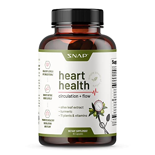 Snap Supplements Heart Health Support, Herbs to Improve Blood Flow Naturally, Support Healthy Blood Circulation & Oxidative Stress - Olive Leaf Extract, Turmeric & Other Vitamins - 90 Capsules