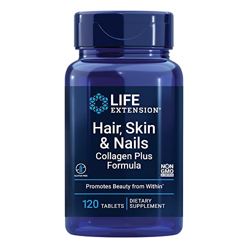 Life Extension Hair, Skin & Nails Collagen Plus Formula - Promotes Collagen & Keratin Health - with Niacin, Vitamin B6, Biotin, Calcium & Zinc - Non-GMO – 120 Count(Pack of 1)