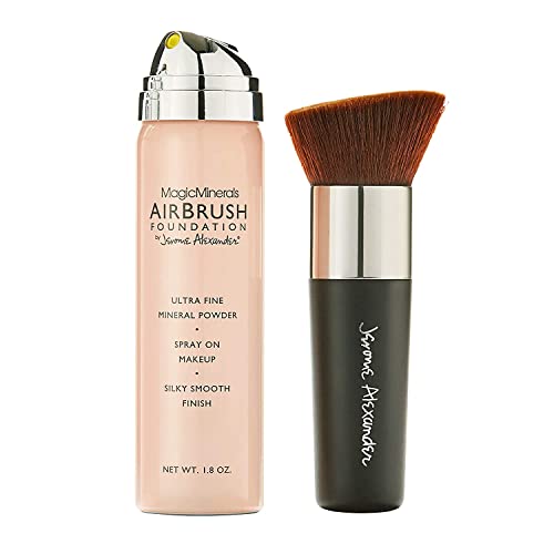 MagicMinerals AirBrush Foundation by Jerome Alexander – 2pc Set with Airbrush Foundation and Kabuki Brush - Spray Makeup with Anti-aging Ingredients for Smooth Radiant Skin (Light Medium)