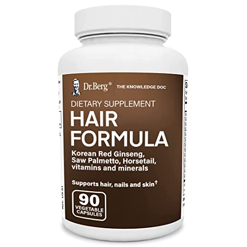 Dr. Berg All in One Hair, Skin and Nails Vitamins for Women & Men - Original Hair Formula Includes Biotin, Saw Palmetto, Horsetail Herb Powder & Korean Red Ginseng - Hair Supplement - 90 Veg Capsules