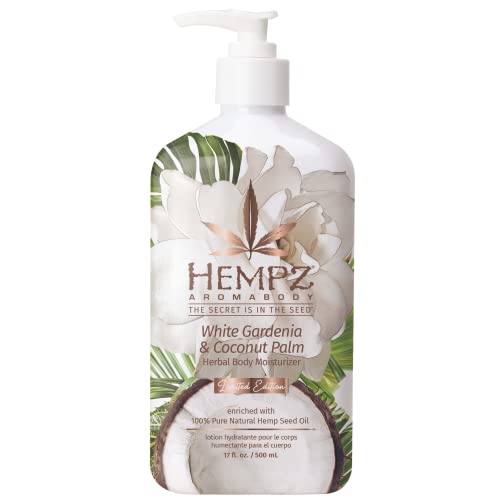 Hempz Body Lotion Moisturizer - White Gardenia & Coconut Palm - Daily Moisturizing Cream, Shea Butter, Coconut Oil - Skin Care Products, All Natural Hemp Seed Oil - 17 Fl Oz