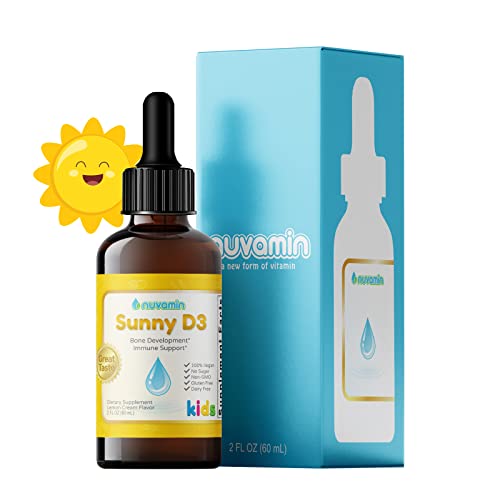 Nuvamin – Liquid Liposomal Vitamin D Drops for Baby Toddlers Kids & Adults, 1200 IU/mL, 2 Fl.Oz (60ml), 120 Daily Serving, Great Taste - All Natural - Vegan - Superior Absorption, Lemon Flavor