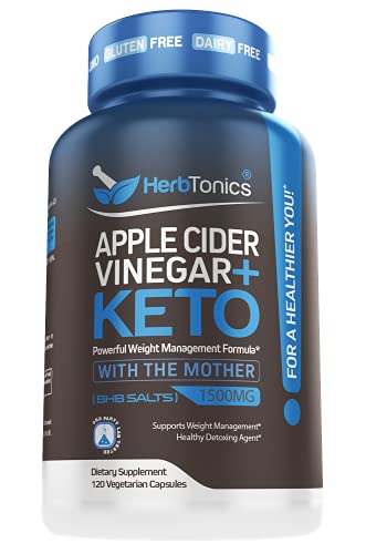 Herbtonics Apple Cider Vinegar Capsules with The Mother Plus Keto BHB - for Women & Men - Energy & Focus (Capsule, 120 Count (Pack of 1))