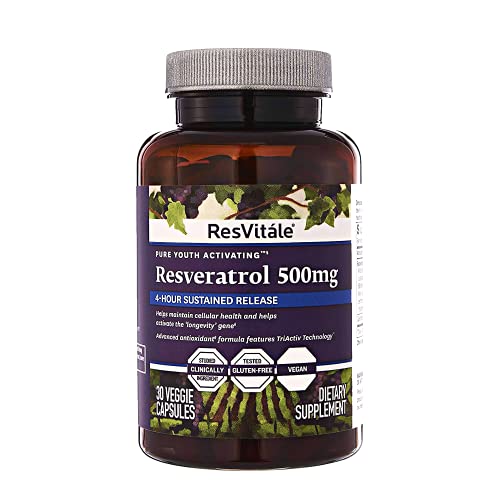 ResVitale Resveratrol 500mg - Antioxidants for Heart Health & Skin Support - Red Wine Grape Seed Extract - 30 Vegetarian Capsules