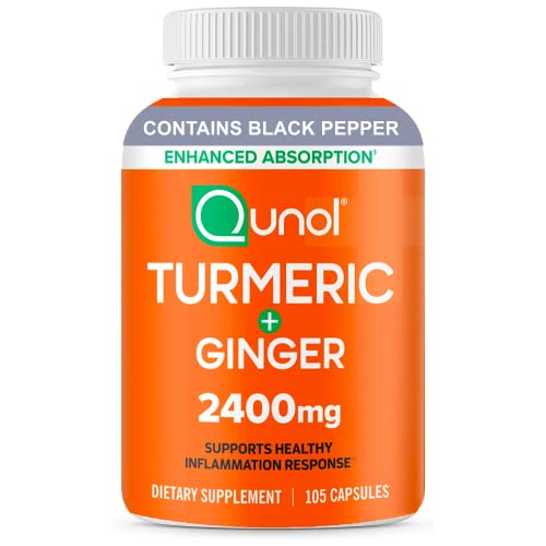 Turmeric Curcumin with Black Pepper & Ginger, Qunol 2400mg Turmeric Extract with 95% Curcuminoids, Extra Strength Supplement, Enhanced Absorption, Supports Healthy Inflammation Response, 105 Count