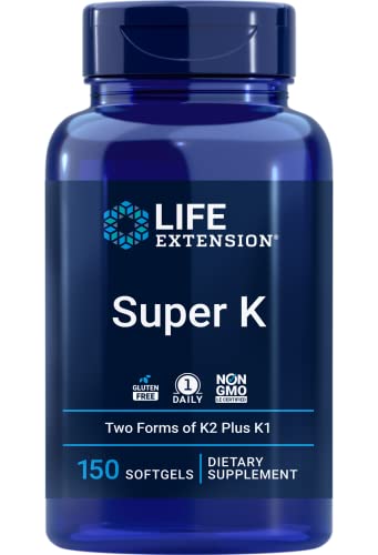 Life Extension SuperK, 150 Softgel Caps, with 3 Versions of K - Vitamin K1 Plus K2 MK4 & K2 MK7 Supplement - Small, Easy to Swallow Super K - Non-GMO - Manufactured in The USA