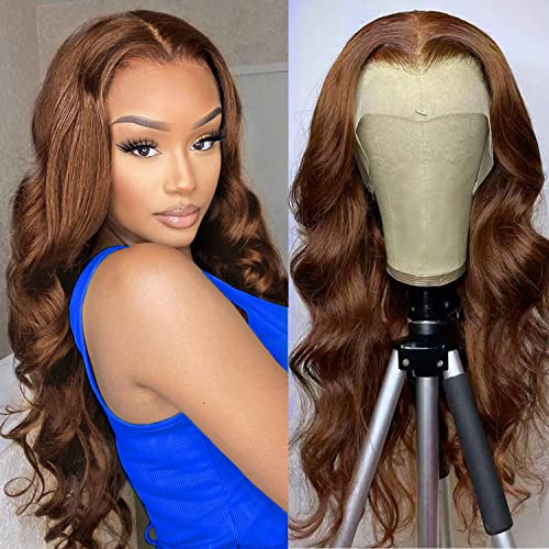 Lace Front Wigs Human Hair Chocolate Brown 13x4 Body Wave Lace Front Wigs Human Hair Auburn Transparent Lace Frontal Wigs with Baby Hair Pre Plucked For Black Women 180 Density 24 Inch