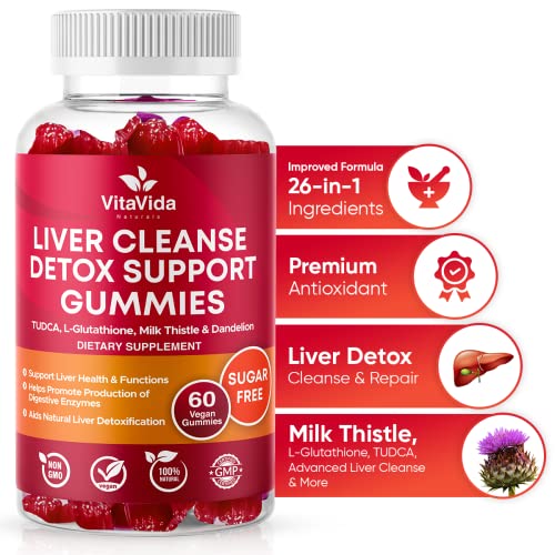 VVNATURALS Sugar-Free 26-in-1 Liver Cleanse Detox & Repair Fatty Liver Formula Gummies; 3000mg Blend of Glutathione, Silymarin Milk Thistle, Choline, TUDCA & More | Natural Liver Health — 60 Vegan Ct