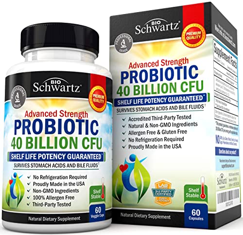 Daily Probiotic Supplement with 40 Billion CFU - Gut Health Complex with Astragalus and Lactobacillus Acidophilus Probiotic for Women and Men - Shelf Stable Pre and Probiotics for Digestive Health