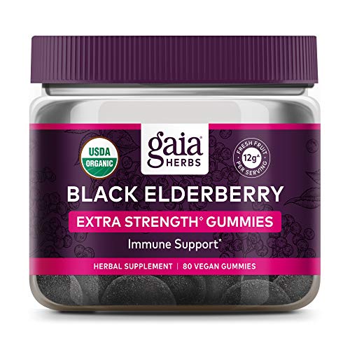 Gaia Herbs Black Elderberry (Sambucus Nigra) Extra Strength Gummies - Delicious Immune Support Supplement - Made with Certified Organic Black Elderberries for Immune System Support - 80 Gummies