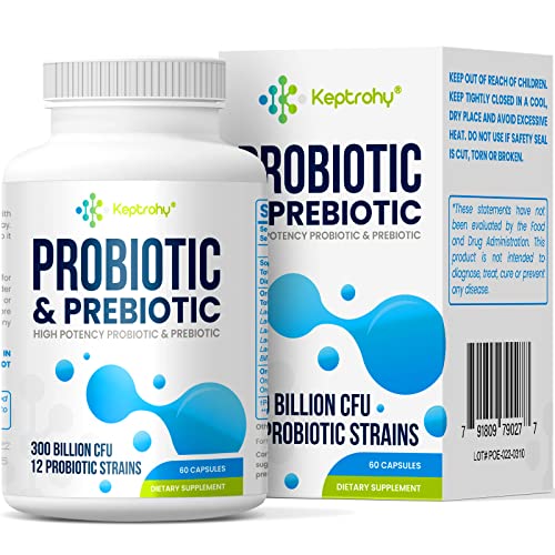 Probiotics for Women and Men 300 Billion CFU from 12 Strains Probiotics for Digestive Health Organic Prebiotics Blend Shelf Stable Probiotic Supplement for Gut Health Improve Immune, 60 Capsules