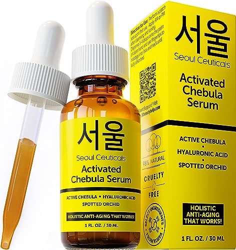 SeoulCeuticals Chebula Active Serum For Face - Korean Skin Care Anti Aging Natural K Beauty Skincare with Hyaluronic Acid + Spotted Orchid for Healthy, Youthful Glowing Skin 1oz