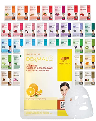 DERMAL 39 Combo Pack A Collagen Essence Korean Face Mask - Hydrating and Soothing Facial Mask with Panthenol - Hypoallergenic Self Care Sheet Mask for All Skin Types - Natural Home Spa Treatment Masks