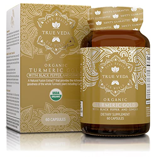 Organic Turmeric Curcumin Capsules - Includes Organic Ginger and Black Pepper Extracts | Certified Organic by USDA | 100% Natural Herbal Supplement | 60 Pills