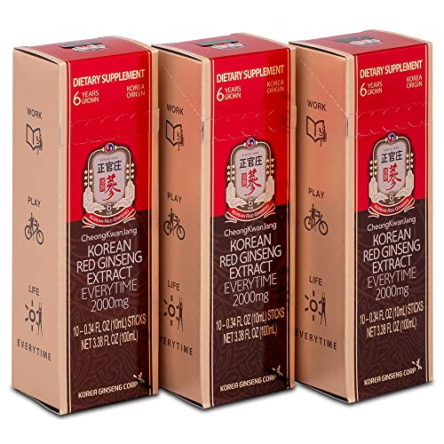 CheongKwanJang Korean Red Ginseng Extract Sticks with Honey for Men & Women Everytime 2000mg Liquid Asian Ginseng Supplements, Natural Energy, Immune Support, Caffeine Free Coffee Alternative 30P