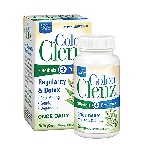 Body Gold Colon Clenz & Detox Overnight Formula | Once Daily with 9 Herbs + Active Probiotics | Constipation Relief for Adults | Bloating Relief for Women & Men 75 CT