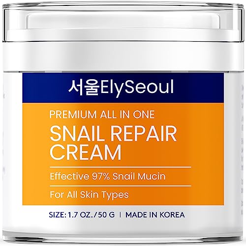 ElySeoul Snail Mucin 97% Repair Cream, Snail Mucin Moisturizer, All In One Snail Cream, Korean Skin Care, Snail Moisturizer Face Cream, Korean Moisturizer for All Skin Types (1.7 OZ)