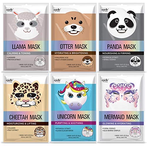 Epielle Character Sheet Masks | Animal Spa Mask | -For All Skin Types | Spa gifts for women, Birthday Party Gift for her kids, Girls Night, Skincare Party, Stocking Stuffers (Assorted 6 pk)