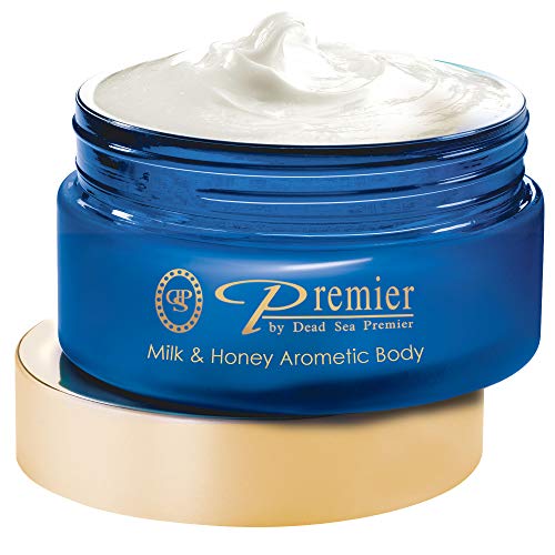 Premier Dead Sea Aromatic Body Butter- Milk and Honey, anti aging skin care, moisturizer, hydrating shea butter, firming, age spots, neck & Décolleté, lightweight & silky, 5.95Fl.oz