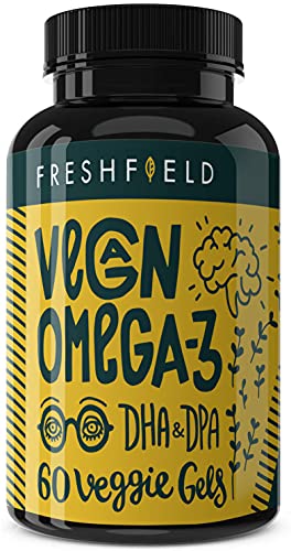 Freshfield Vegan Omega 3 DHA Supplement: Premium Algae Oil, 2 Month Supply, Plant Based, Sustainable, Premium and Mercury Free. Better Than Fish Oil! Supports Heart, Brain, Joint Health - w/DPA