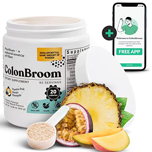 ColonBroom Psyllium Husk Powder Colon Cleanser (Tropical Fruits) - Vegan, Gluten Free Fiber Supplement - Safe Colon Cleanse for Constipation Relief, Bloating Relief & Gut Health (60 Servings)